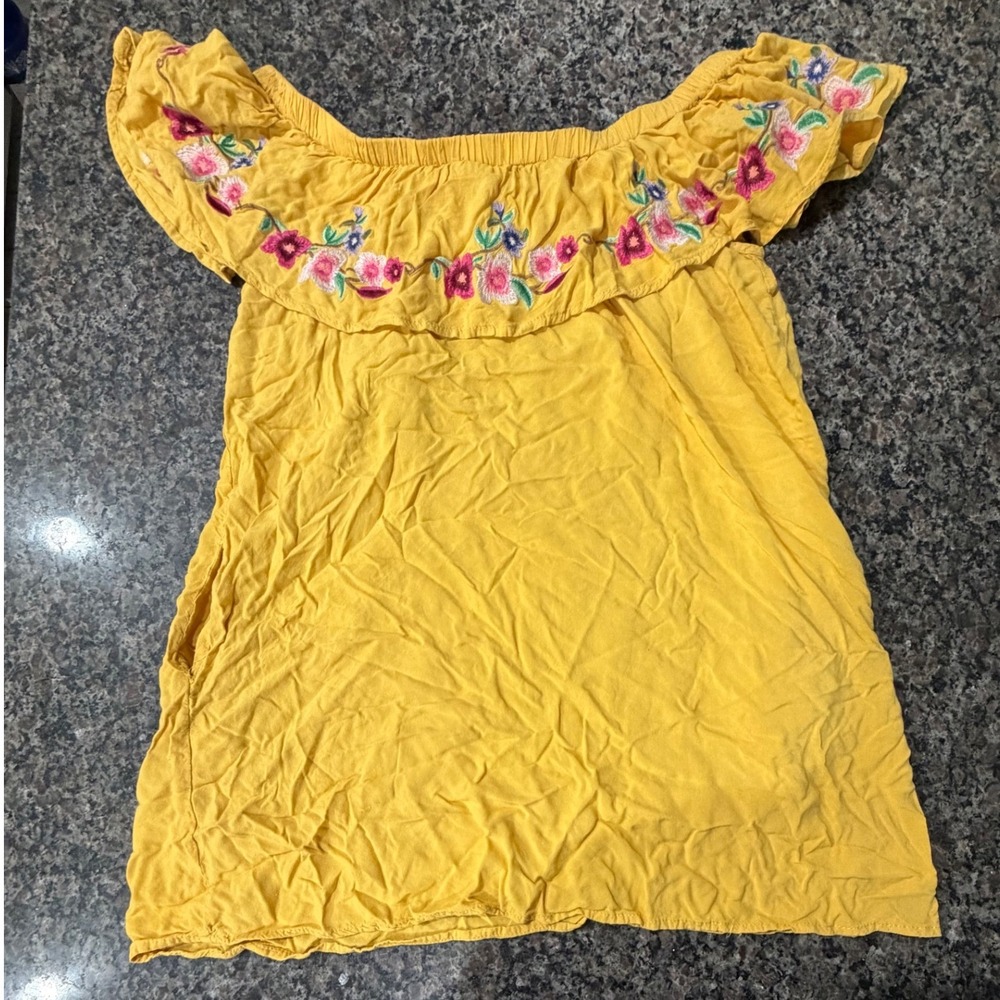 Umgee Mustard Yellow Embroidered Off The Shoulder Mini Dress Large RT3112